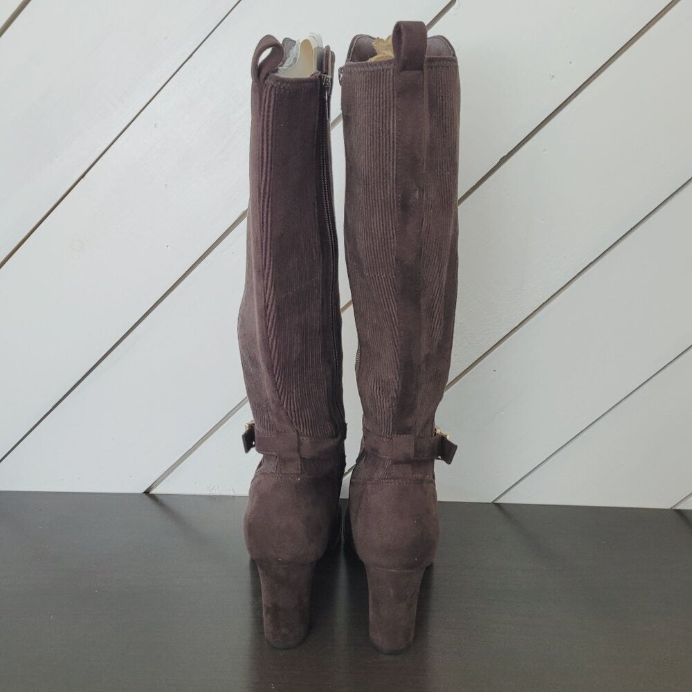 NEW White Mountain Teals Size 9.5 Brown Knee-High Heeled Boots Faux Suede - Picture 6 of 14